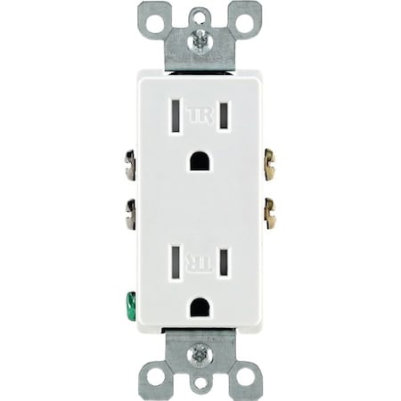 Leviton Straight Blade Receptacle, 5-15R, 15 A, 125V AC, 2 Pole, 3 Wire, Flush Mount, Grounded T5325-00W